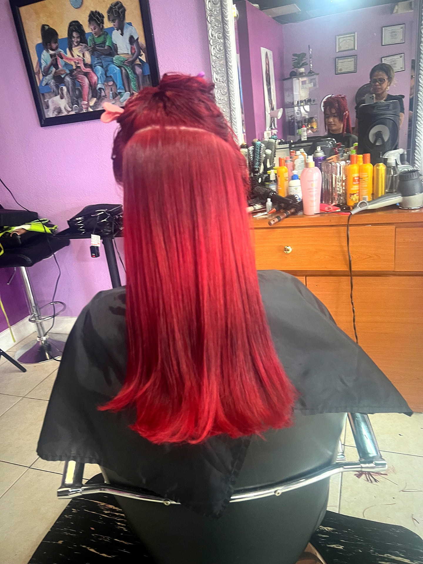 Vivid Red Color — hair by Dominican Hairdresser Johanny